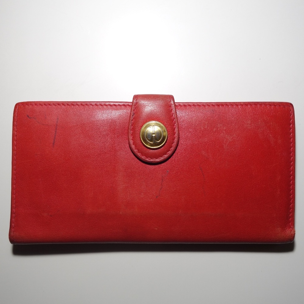 Vintage Gucci Red Leather GG Button Clasp Wallet Made In Italy